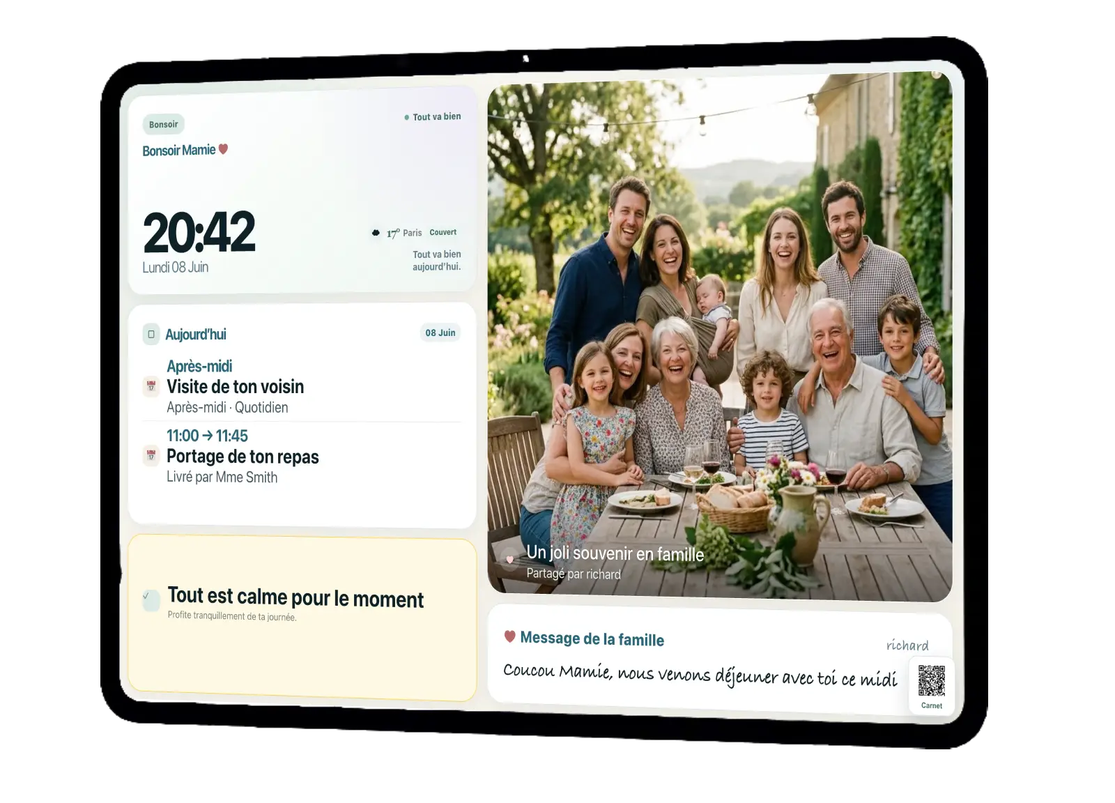 Application Présence affichée sur tablette